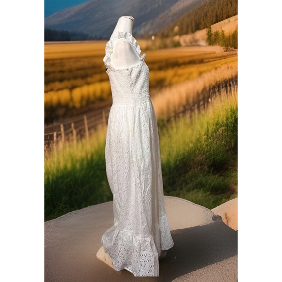 Bobi Los Angeles: Square Neck Smocked Eyelet Dress•Maxi W/pockets•White•XL•NEW - Picture 6 of 13